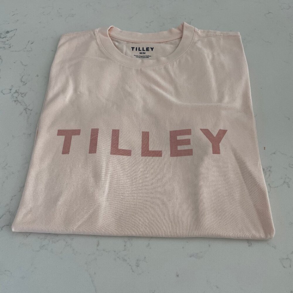 Tilley SS Casual Boyfriend Cut 100% Organic Cotton Tee Shirt Pink/Rose Sz M NIB